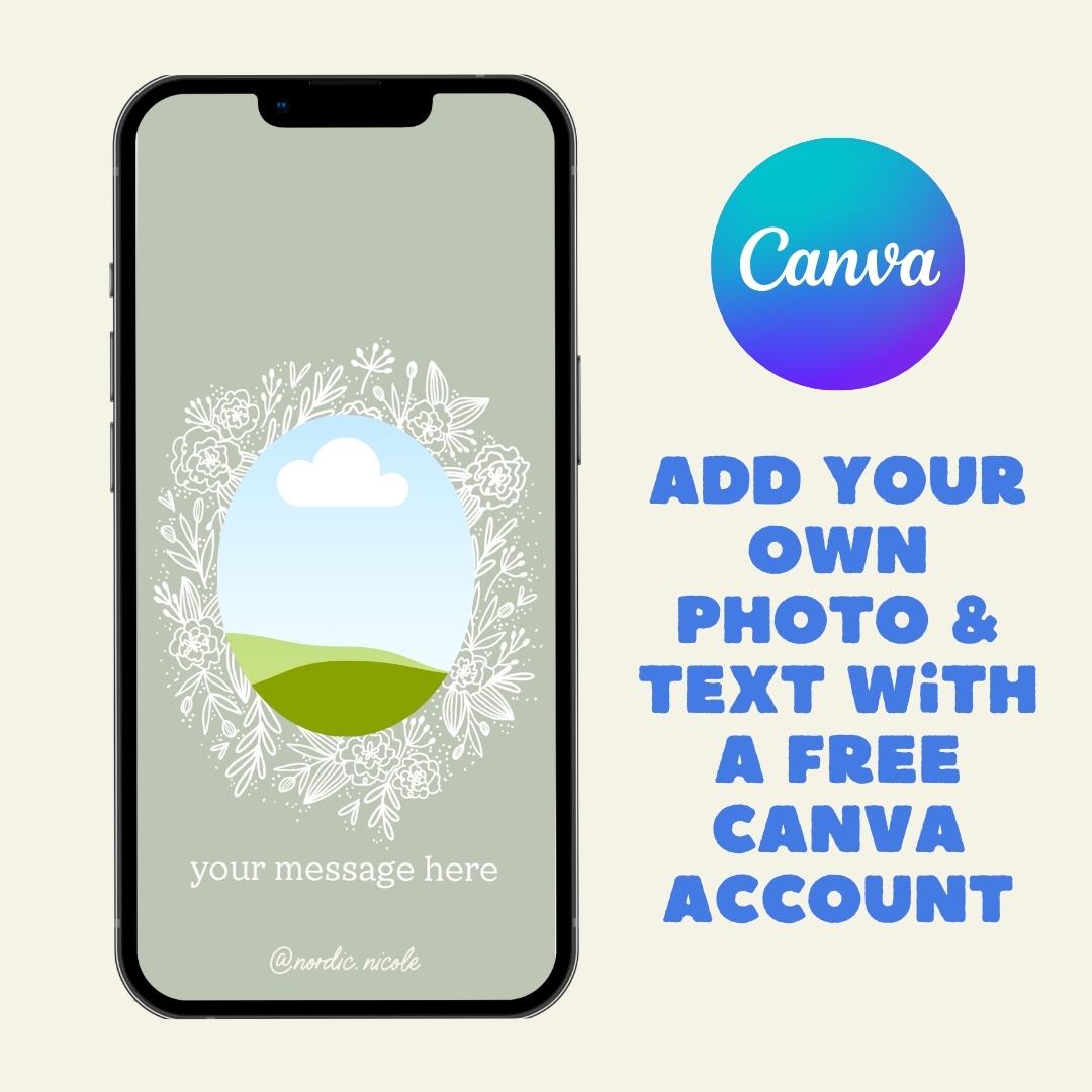 customizable photo sage floral art frame for iphone (digital download)
