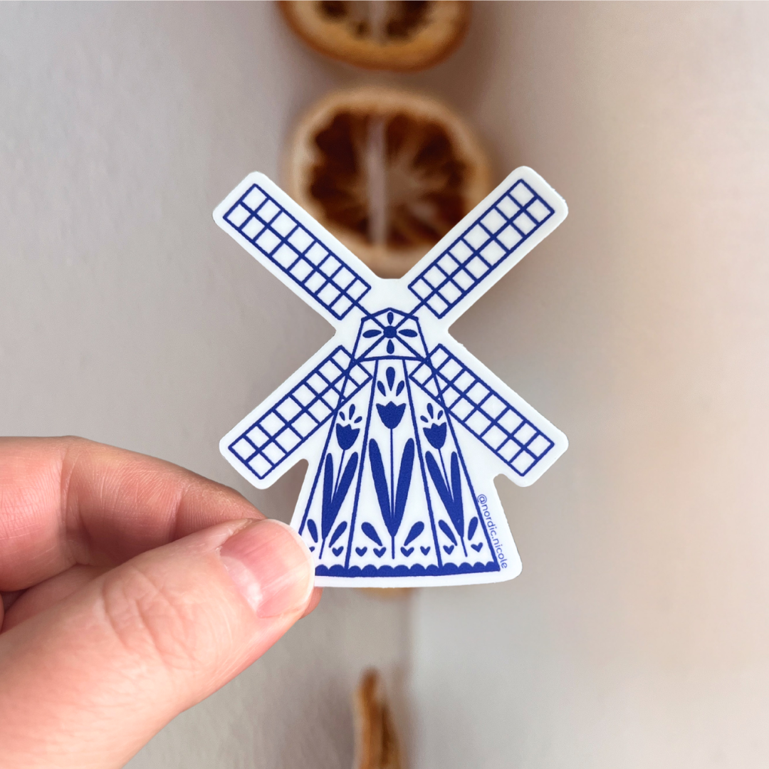 dutch delft blue windmill sticker