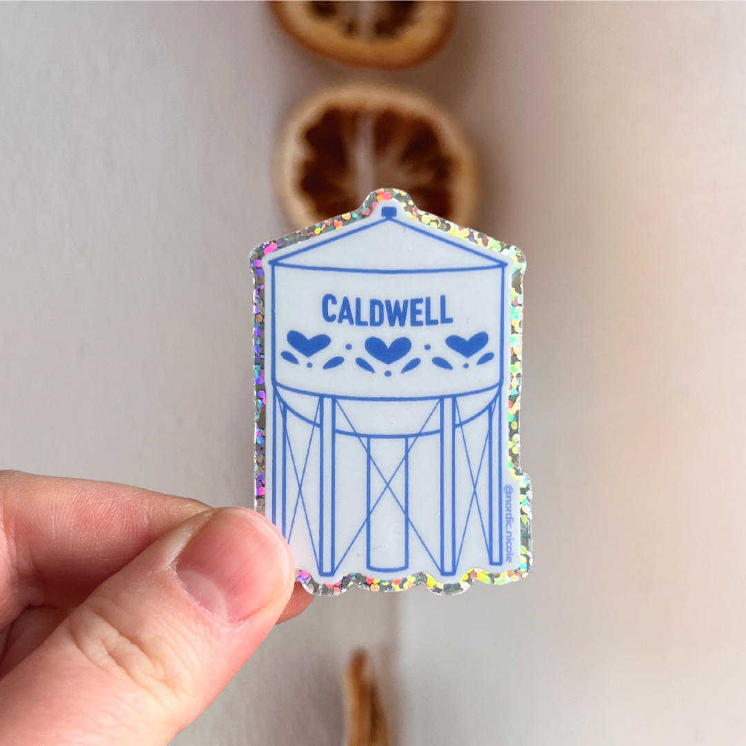 *glitter* caldwell water tower sticker