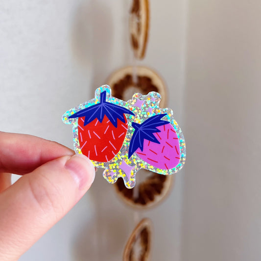 glitter strawberry sticker