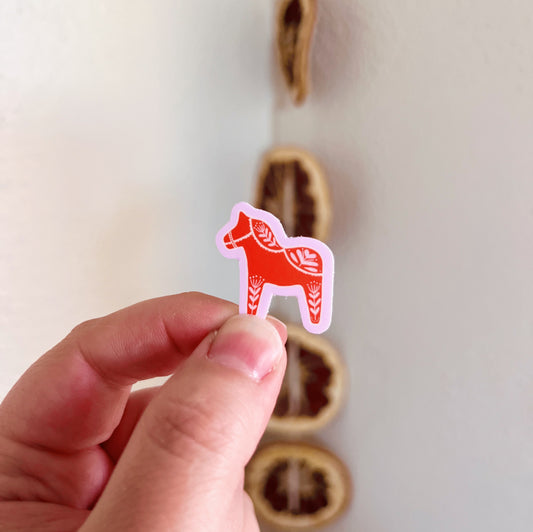 *mini* swedish dala sticker (red/pink) image 0