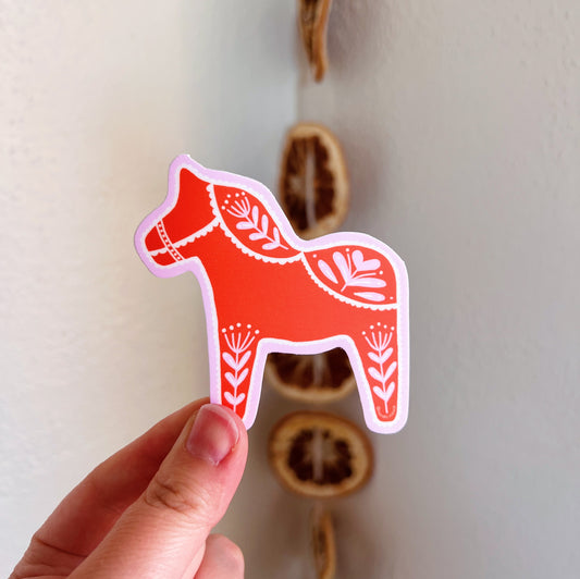 swedish dala sticker (red/pink) image 0