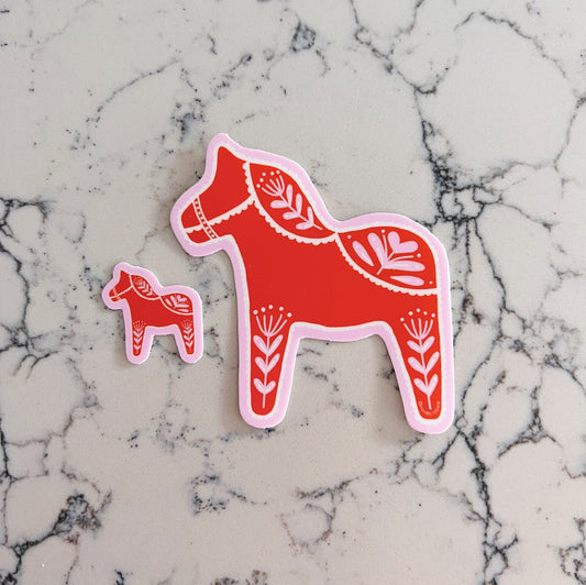 swedish dala sticker (red/pink) image 2
