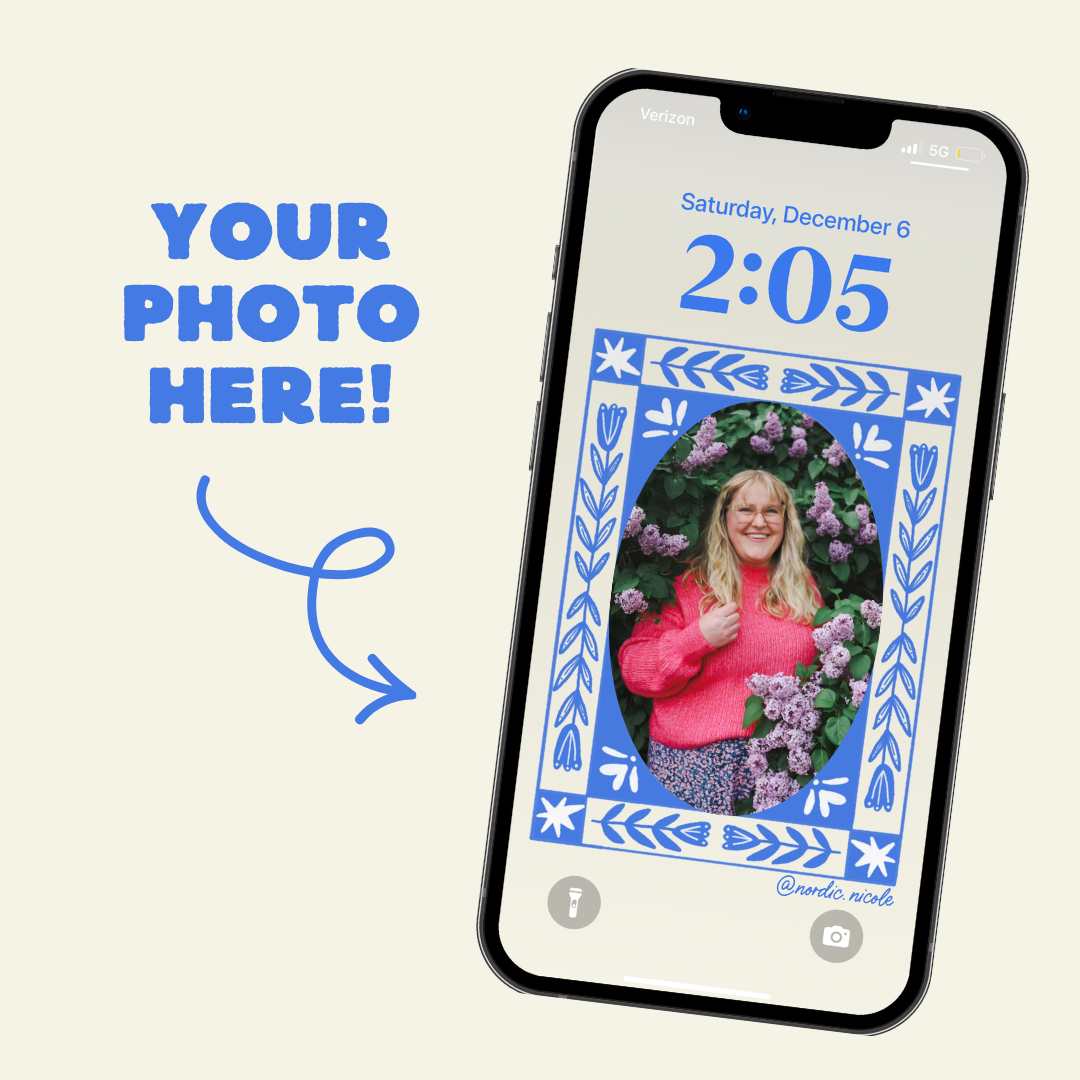 customizable photo blue art frame for iphone (digital download)