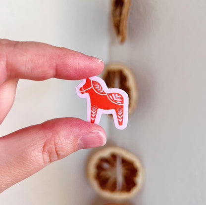 MINI Swedish Dala Horse Sticker (red/pink)
