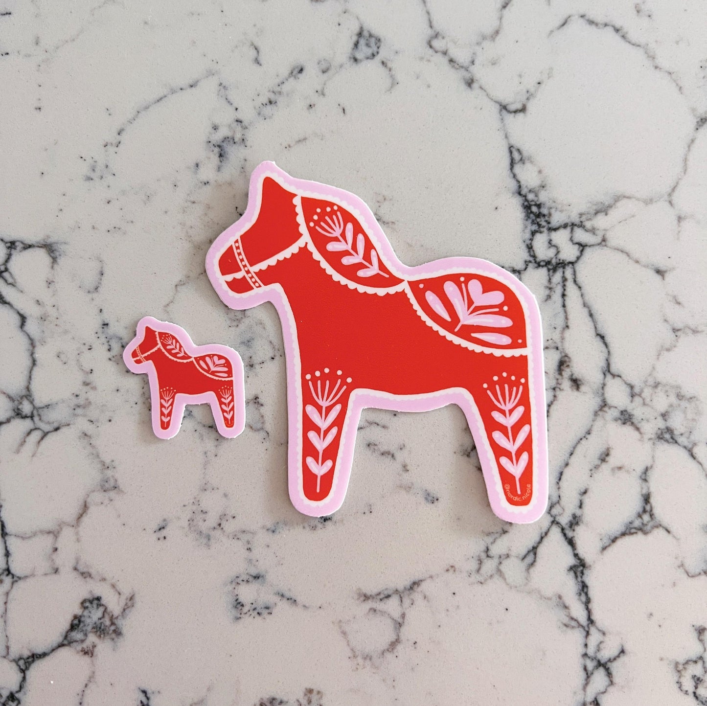 MINI Swedish Dala Horse Sticker (red/pink)