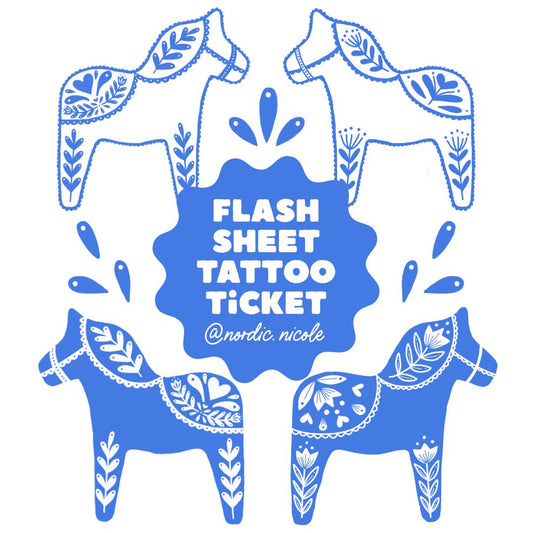 Dala Horse Tattoo Ticket Flash Sheet Swedish Folk Art Tattoo Artist Permission Nordic Nicole