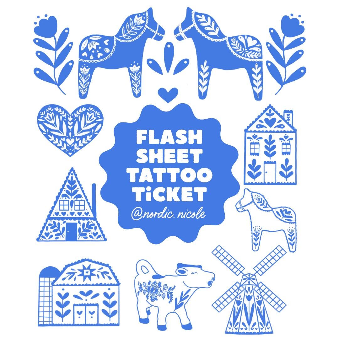 Tattoo Ticket Flash Sheet Dutch Windmill Delft Blue Tattoo Artist Permission Nordic Nicole