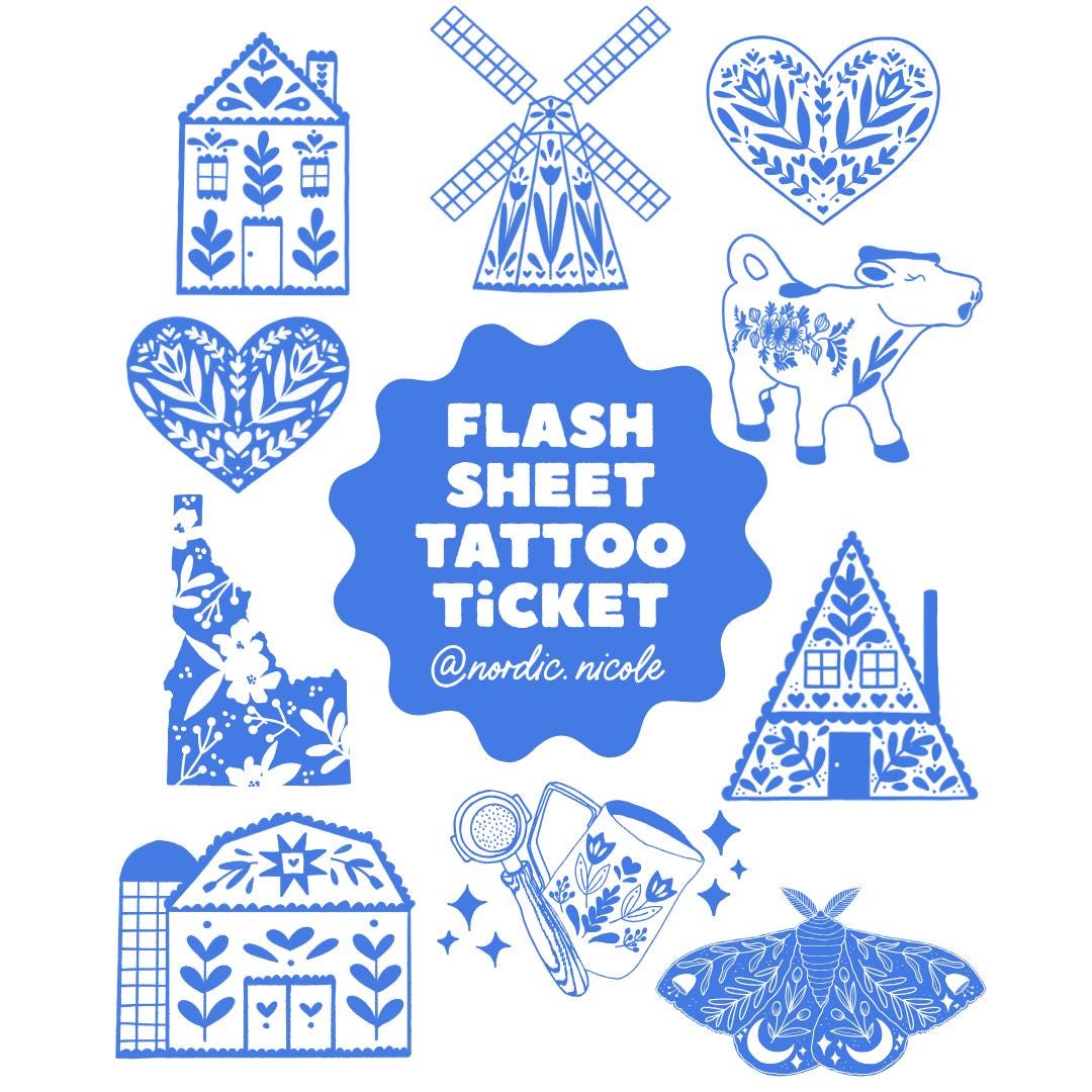 Tattoo Ticket Flash Sheet Dutch Windmill Delft Blue Tattoo Artist Permission Nordic Nicole