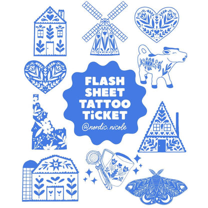 Folk Art Tattoo Ticket Flash Sheet Swedish Dala Tattoo Artist Permission Nordic Nicole
