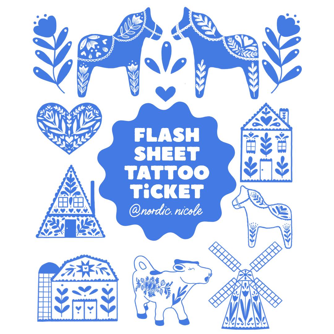 Dala Horse Tattoo Ticket Flash Sheet Swedish Folk Art Tattoo Artist Permission Nordic Nicole