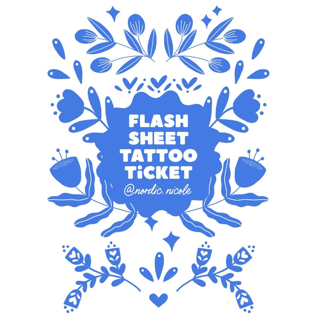 Folk Art Tattoo Ticket Flash Sheet Tulip Tattoo Artist Permission Nordic Nicole